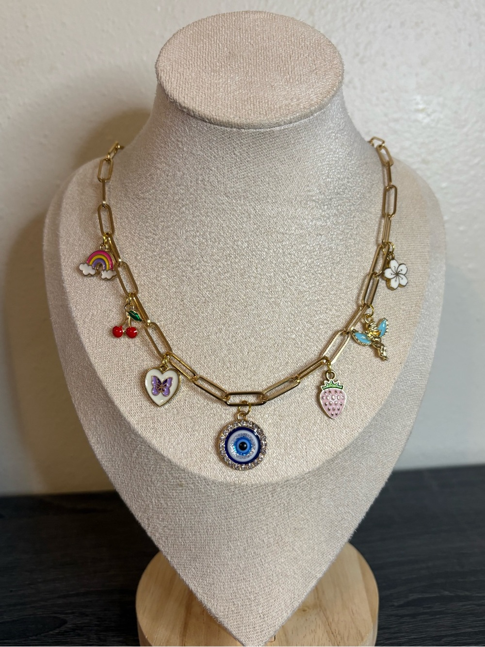 Handmade Gold/Multicolor Charm Necklace